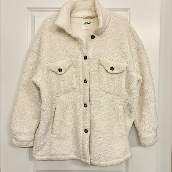 Aerie Dream Sherpa Shacket • White • Size L • Cozy Oversized Jacket - Picture 7 of 8